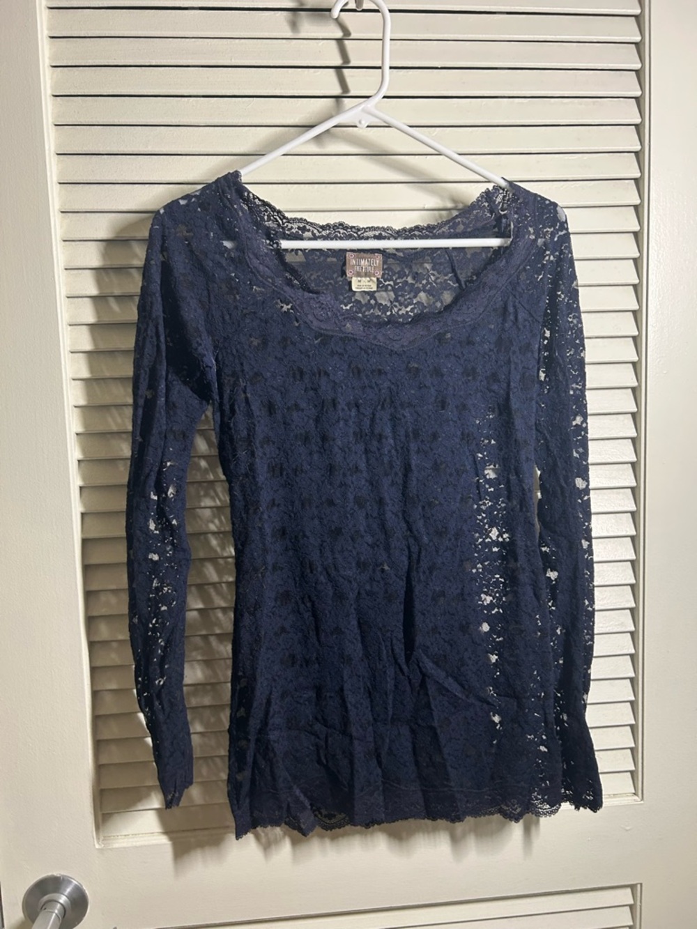 Free People Navy Lace Long-Sleeve Top
